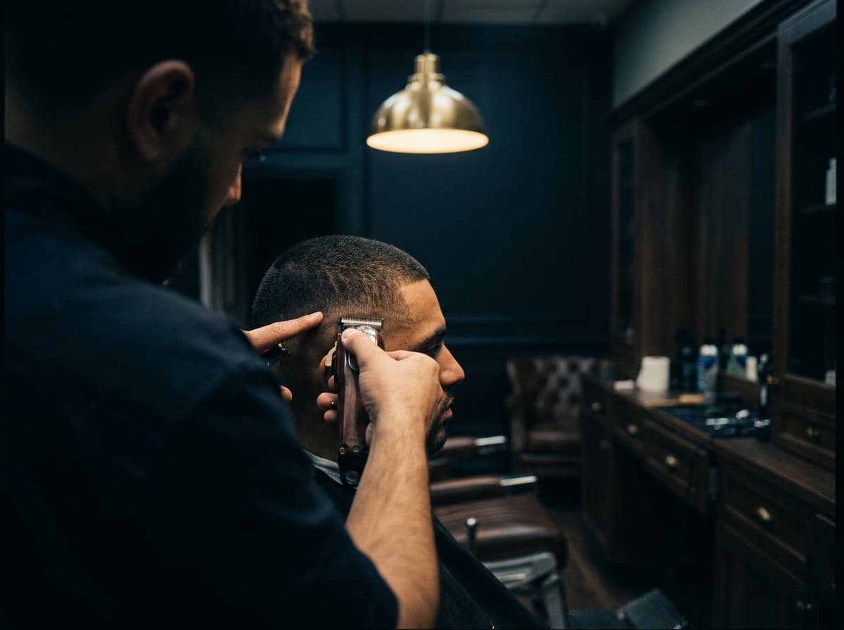 Herrenschnitt beim Gentlemen Barbier in Spreitenbach — präziser Maschinen-Fade am Stuhl
